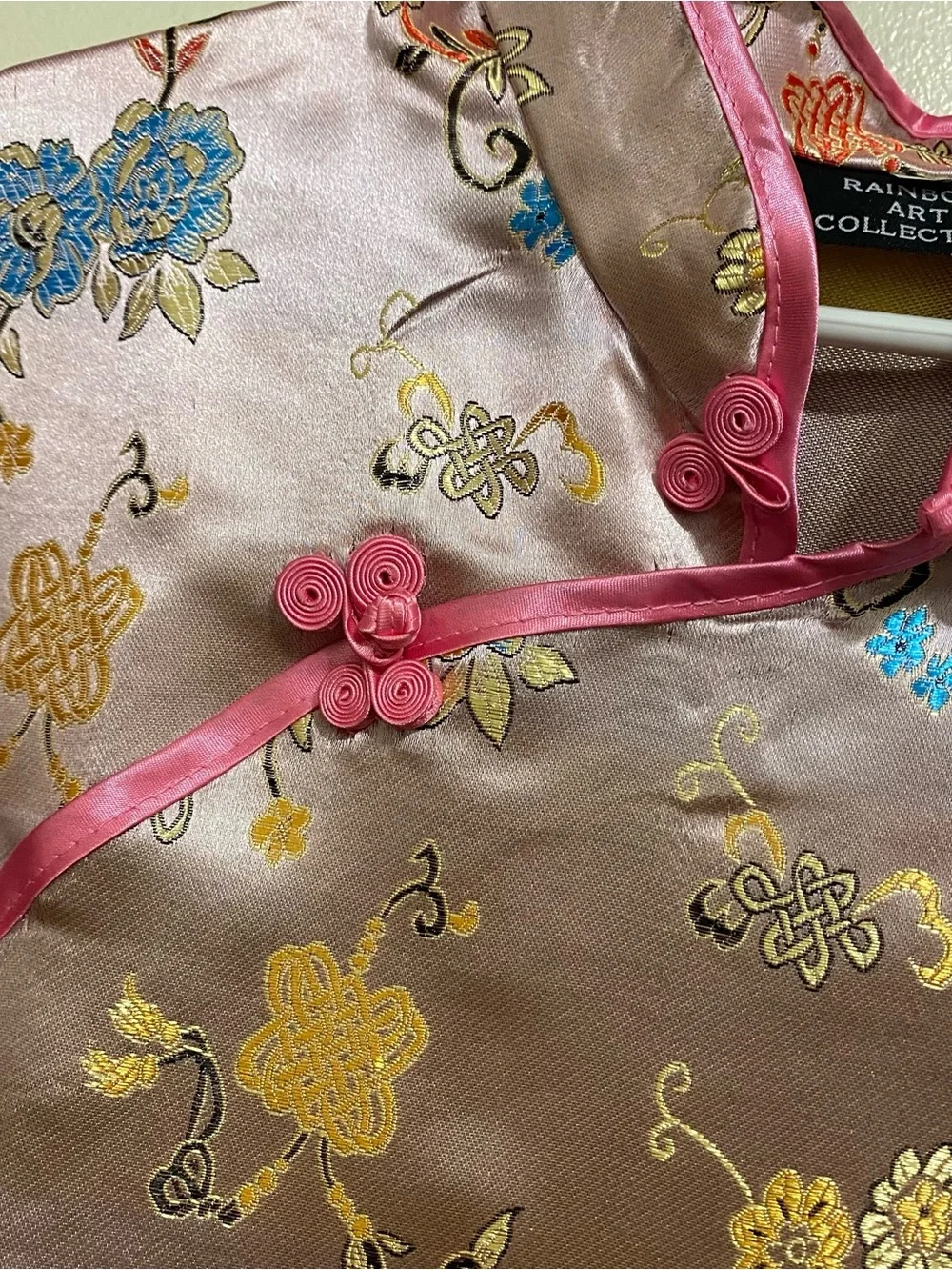 Girls Dress Size M 8 Chest 30” Chinese Cheongsam Pink Satin Floral Embroidery